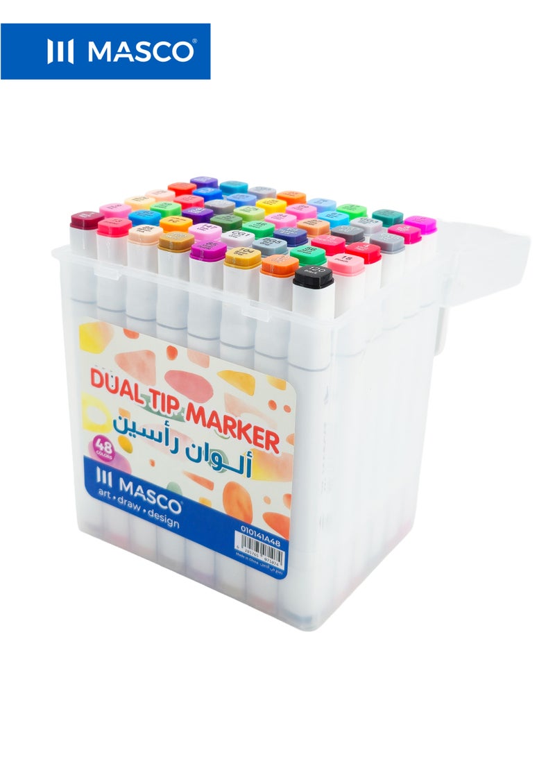 ماسكو طقم أقلام ماركر مزدوجة الرأس، 48 لونًا، رأس دقيق ورأس عريض، حبر عالي الجودة سريع الجفاف - Image 4